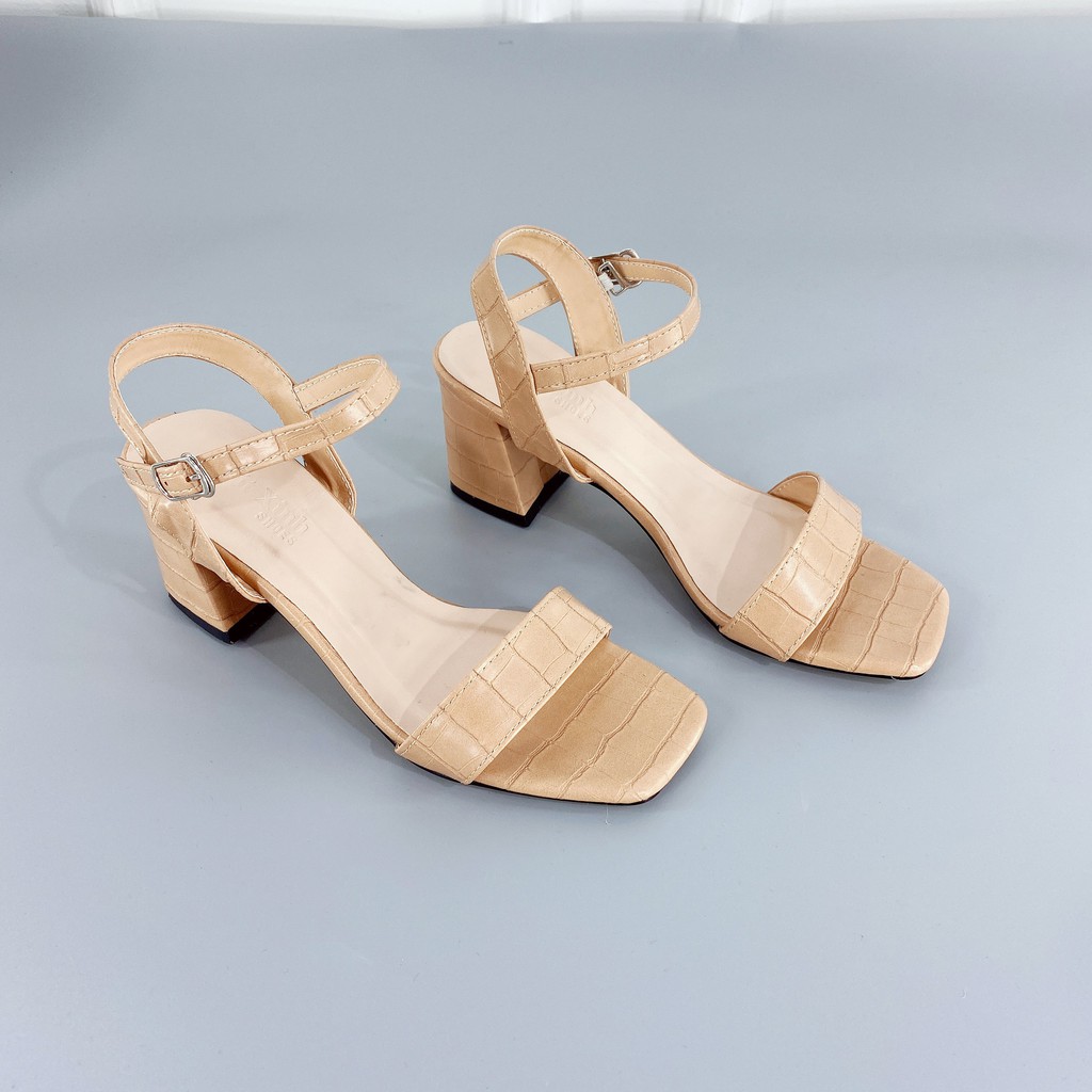 Sandal cao gót nữ GÓT XINH GD22 màu đen quai ngang đế vuông cao 5cm
