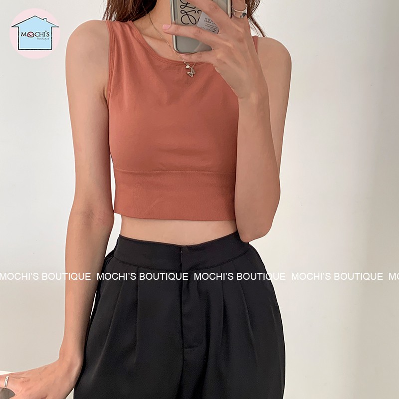 Áo kiểu nữ croptop ba lỗ có sẵn đệm ngực, mặc kết hợp áo sơ mi, quần cạp cao, áo jacket, áo khoác bò đều đẹp-M12