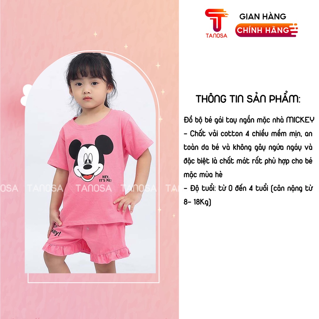 Bộ quần đùi áo cộc tay thun cotton hình Mickey TANOSA nhiều màu cho bé gái 1-5 tuổi