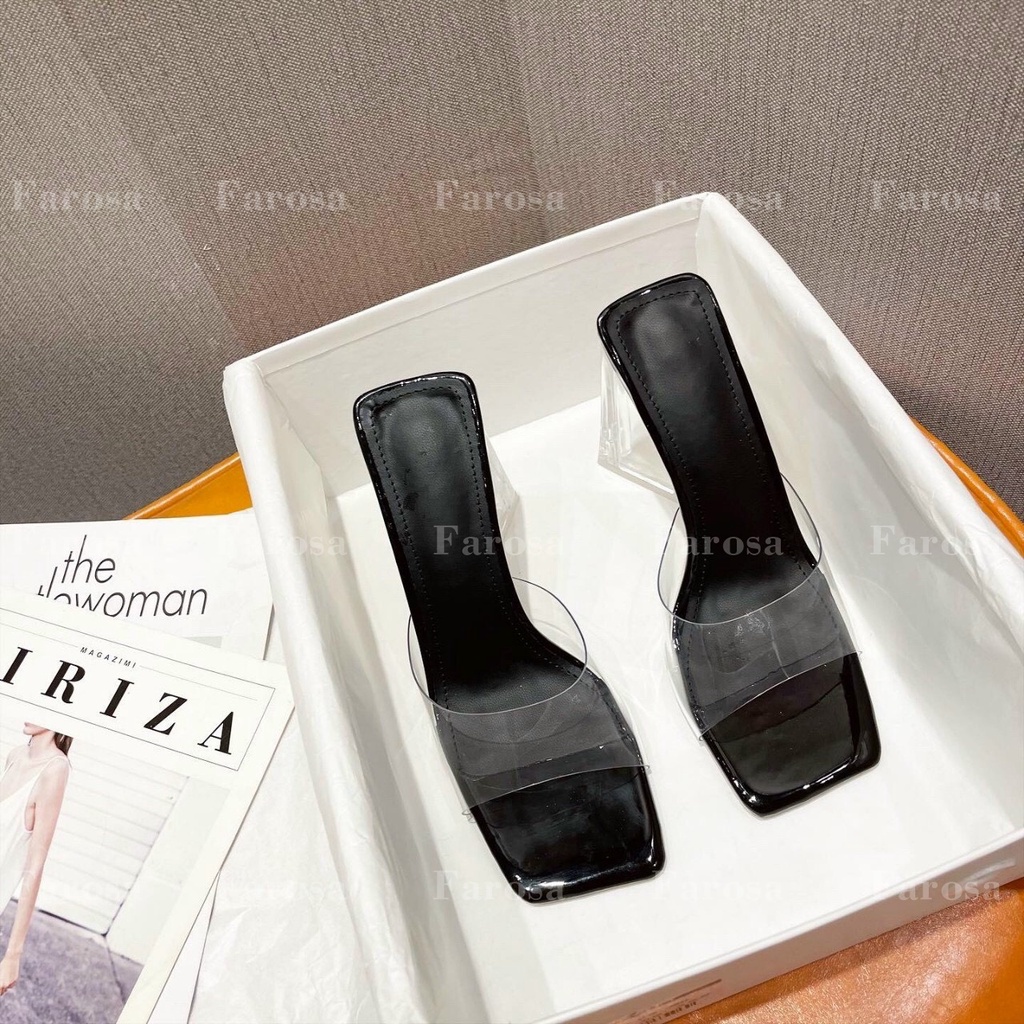 Dép nữ gót tam giác 9cm quai trong sắc màu cực hót trend