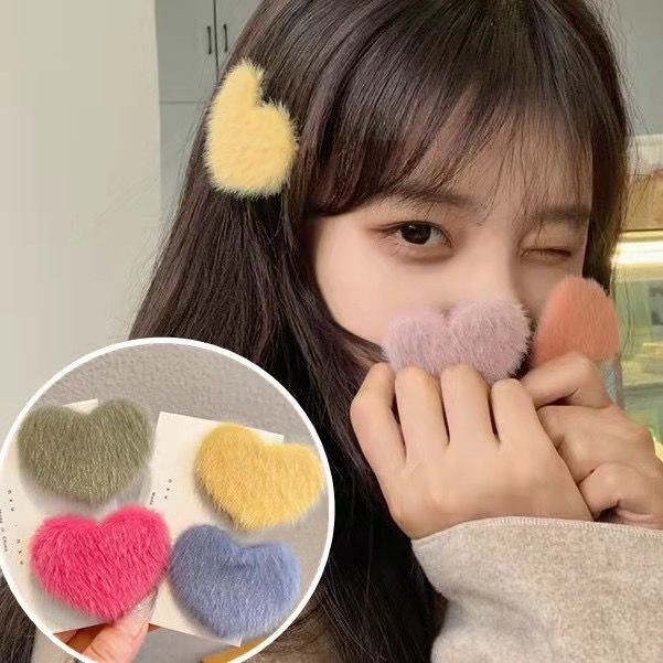 Kẹp Tóc Phủ Lông Hình Trái Tim Dễ Thương Phong Cách Hàn Quốc Thời Trang Thu Đông Dành Cho Nữ