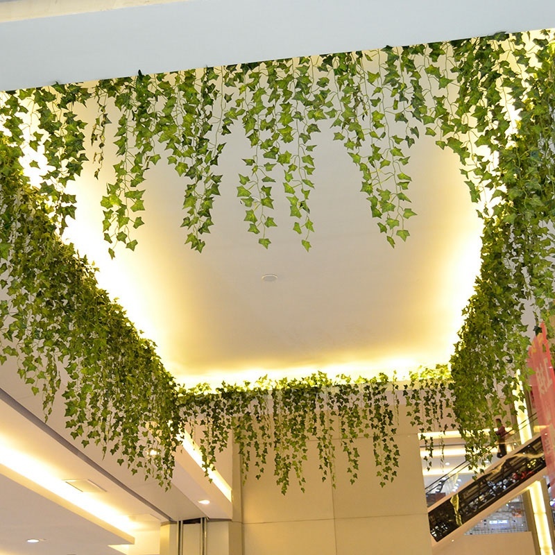 2.3m Artificial Plants Creeper Grape Green Leaf Ivy Vine Garland for Home Garden Party Wedding Wall Decor Rattan String