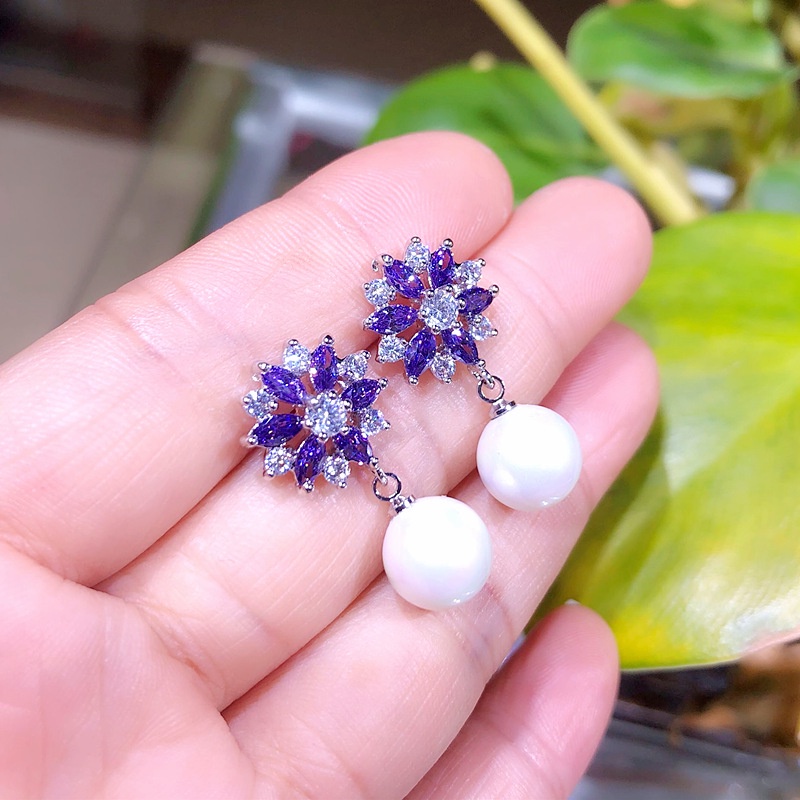 Khuyên Tai Hình Hoa Hướng Dương Đính Ngọc Trai Nhân Tạo Thời Trang