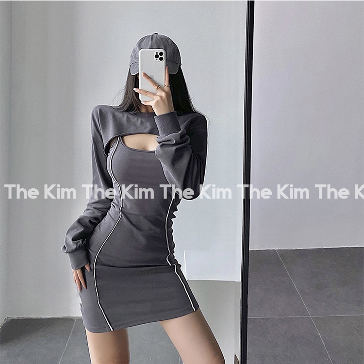 Set 2 món váy body 2 dây dáng ngắn - áo nửa thân trên ngực , bộ váy ôm sát người The Kim SV130 | BigBuy360 - bigbuy360.vn