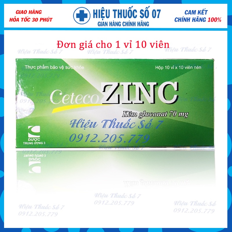 Thực Phẩm Bổ Sung Kẽm Tăng Sức Đề Kháng, Săn Chắc Xương Zinc Gluconat 70mg 1 vỉ 10 viên