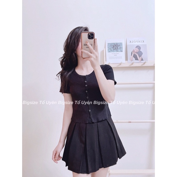 (T.U Bigsize 50-80kg) Áo Croptop Sơ Mi Cộc Tay Cổ Tròn Bổ Trụ V Hàng QC