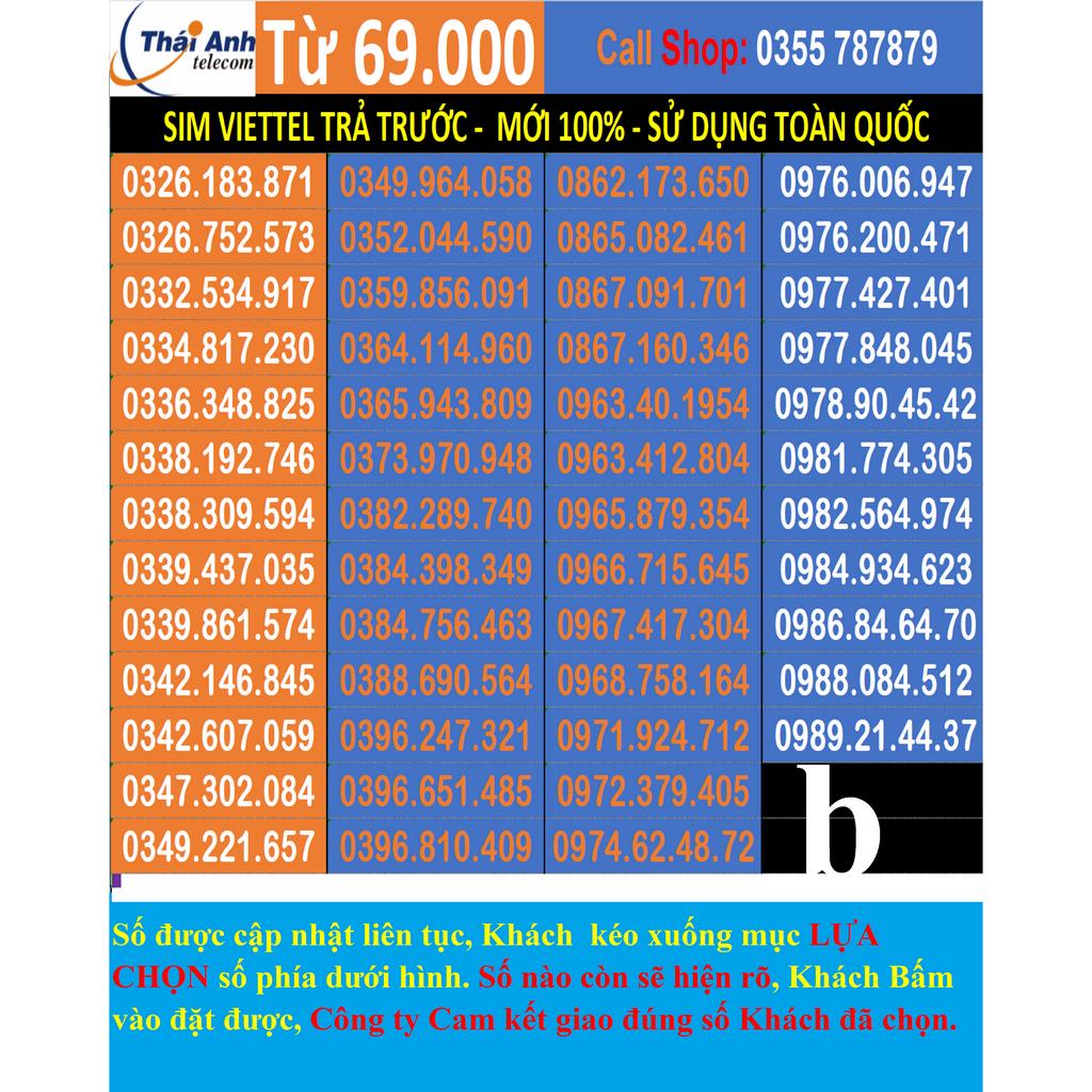 Viettel 09 đẹp - Chọn số - Sim Trả TRước, 4G, nghe gọi, Toàn quốc, Sim có những gói cước 4g hấp dẫn