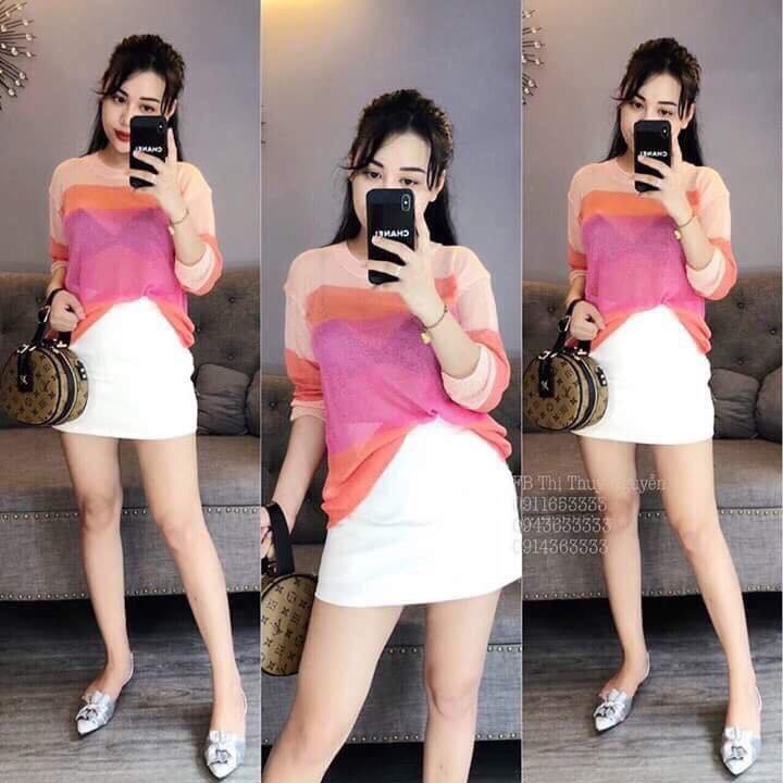Áo len giấy sọc màu phom dài Hàng QC nhập - hình thật - chất đẹp. Có 4 màu. Size dưới 58kg vừa nha mấy chế