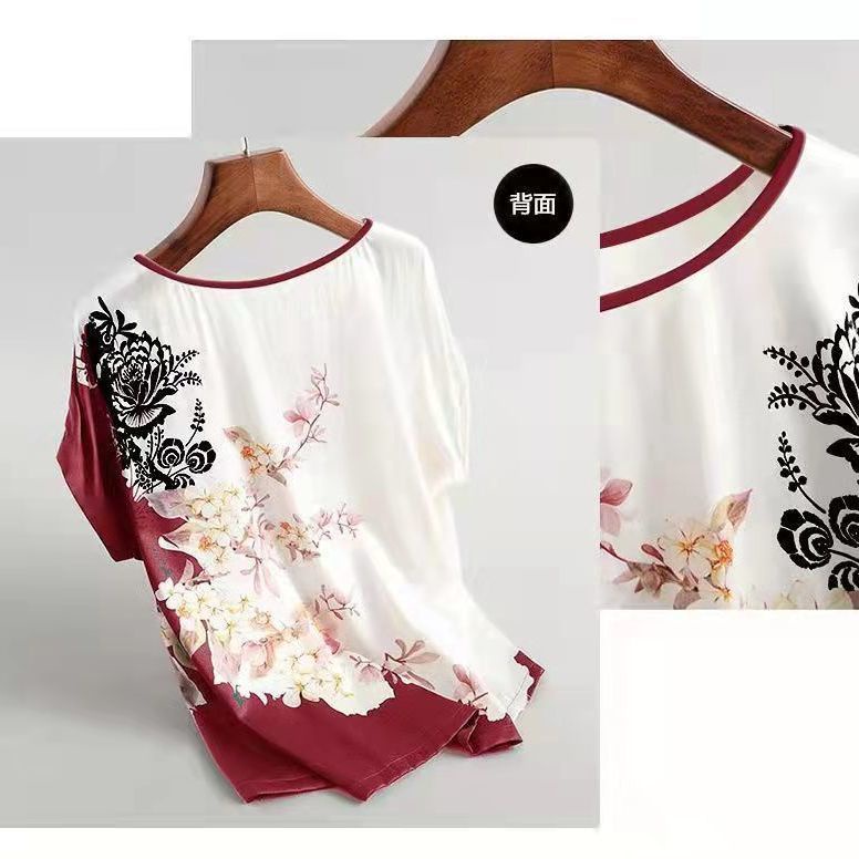 Áo thun tay ngắn dáng rộng in họa tiết thời trang cho phụ nữ trung niên