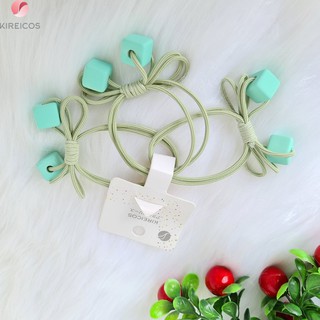 3 Dây cột tóc 2 hạt vuông tròn đính hạt
