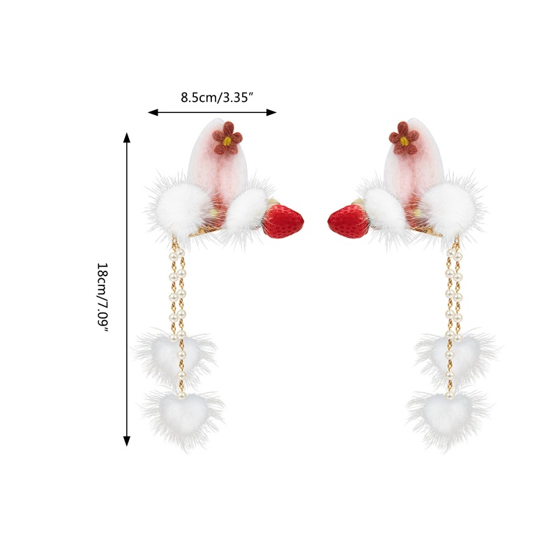 Kẹp Tóc Tua Rua Hình Tai Thỏ / Dâu Tây Đáng Yêu Dành Cho Nữ