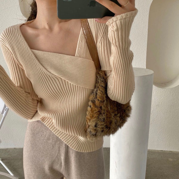 【ZHELIHANGFEI】Áo Sweater Dệt Kim Tay Dài Thiết Kế Cổ Chữ V Thanh Lịch