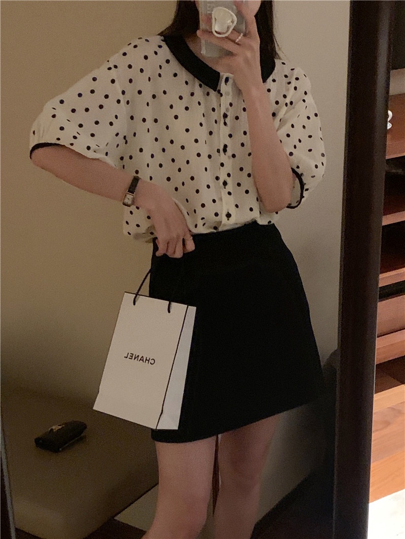 Áo Sơ Mi Chấm Bi Dáng Rộng Ngắn Tay Thời Trang Sành Điệu 53791