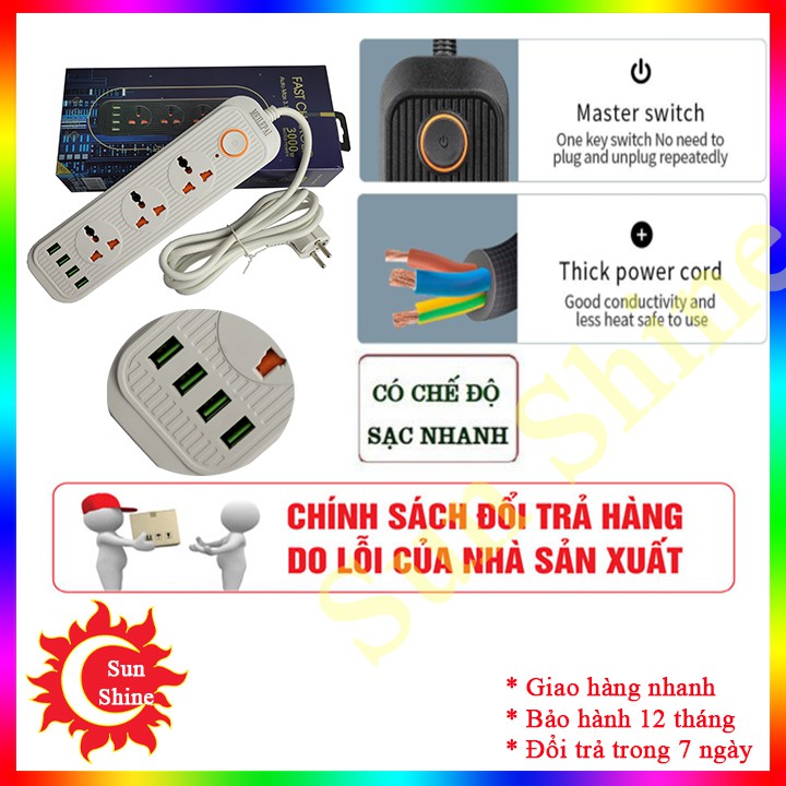 Ổ Cắm Điện Đa Năng A01 Chống Giật Có 4 Cổng USB, ổ cắm thông minh – Sạc Trực Tiếp