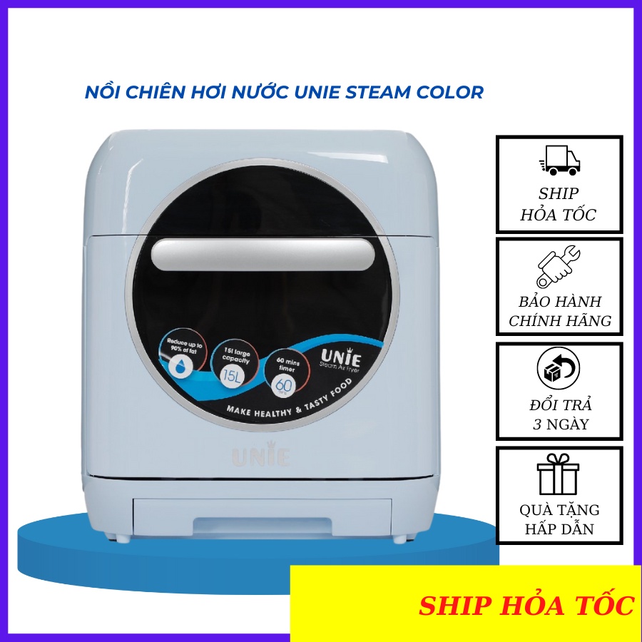 Nồi chiên không dầu hơi nước UNIE STEAM COLOR, Tính năng đa dạng : Chiên,Hấp,Nướng, Cửa kính 2 lớp, Bảo hành 12 tháng