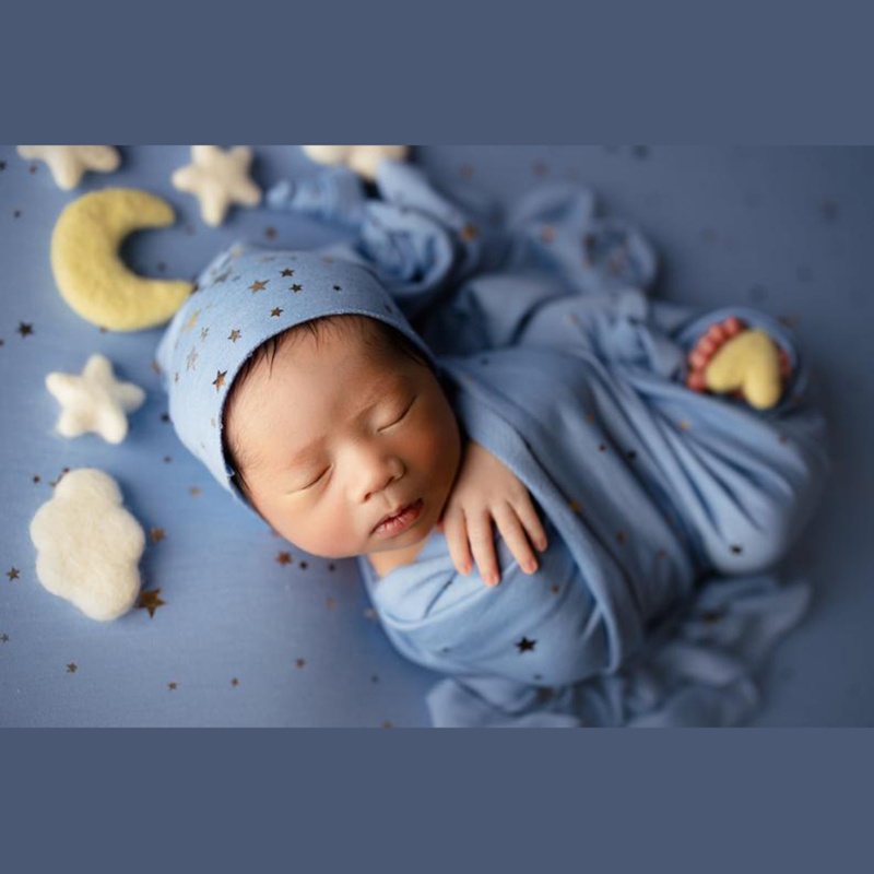 Mũ Beanie Thắt Nút Họa Tiết Bầu Trời Đầy Sao Làm Phụ Kiện Chụp Ảnh Cho Bé Sơ Sinh