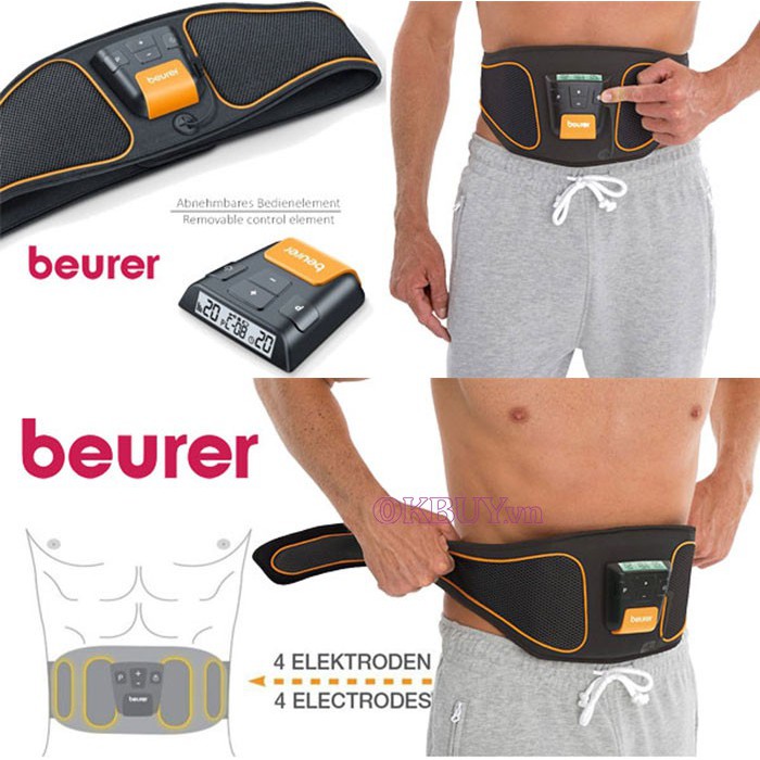 Đai massage bụng xung điện 4 điện cực Beurer EM37 giảm mỡ bụng nhanh chóng- BH 2 năm