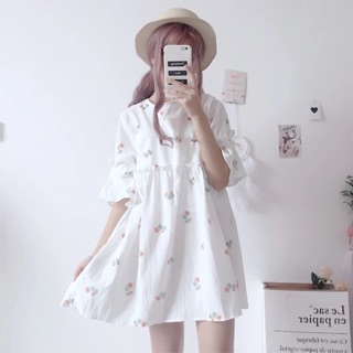 [KÈM ẢNH THẬT + SẴN] Váy babydoll hoa nhí tay bèo hàn quốc ulzzang