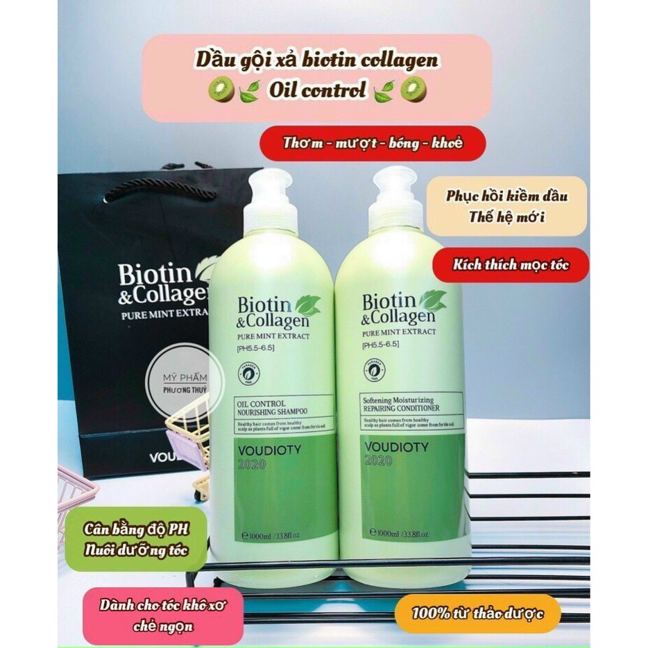 Bộ dầu gội &amp; xả Biotin Collagen PH5.5-6.5 Professional 1000ml x 2 chai giúp phục hồi và ngăn rụng tóc CT90