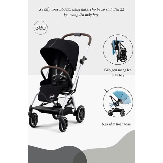 Xe đẩy cybex eezy s twist +2 melio tpe deep black chiều xoay 360 cho bé từ - ảnh sản phẩm 3