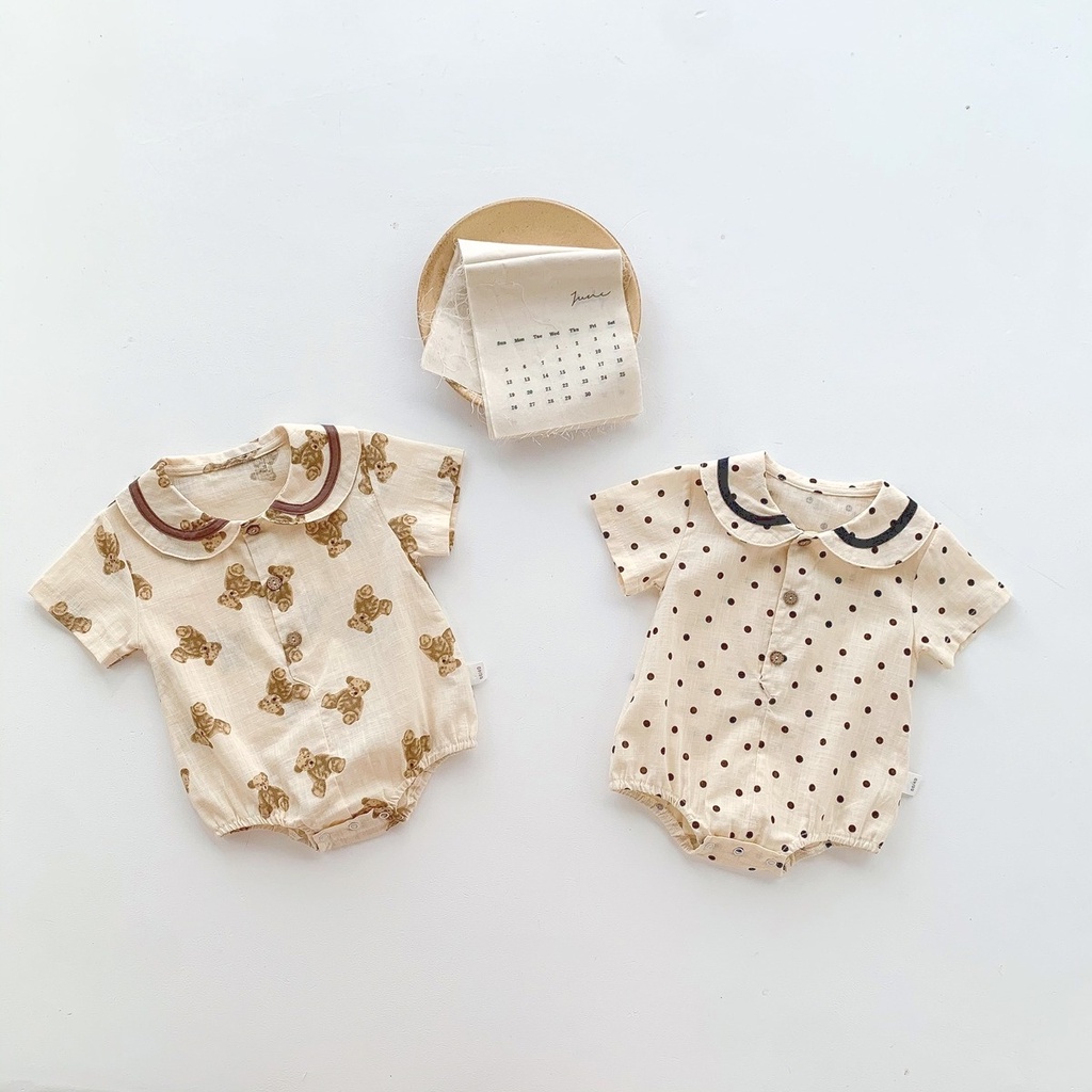 Bộ Áo Liền Quần Tay Ngắn Họa Tiết Chấm Bi Xinh Xắn Cho Bé Sơ Sinh 0-2 Tuổi