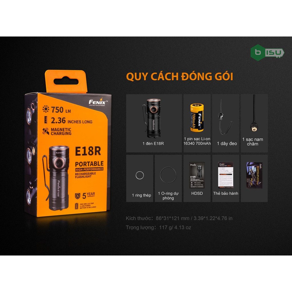 ĐẠI LÝ ĐỘC QUYỀN FENIX - Đèn pin Fenix - E18R - 750 Lumens