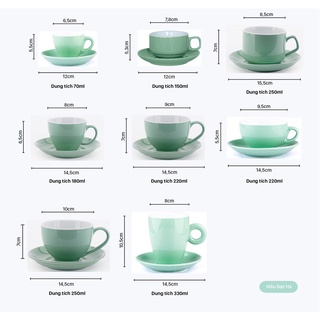 Bộ cốc tách cà phê vân đá kèm đĩa pha Capuccino, Espresso, Latte, dung tích 70ml, 180ml, 220ml, 330ml - Gốm Sứ Bát Tràng