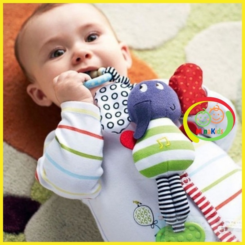 Đồ Chơi Treo Nôi Em Bé Phát Nhạc Thú Treo Cũi Gặm Nướu An Toàn Kích Thích Thị Giác Tai Xột Xoạt TN21