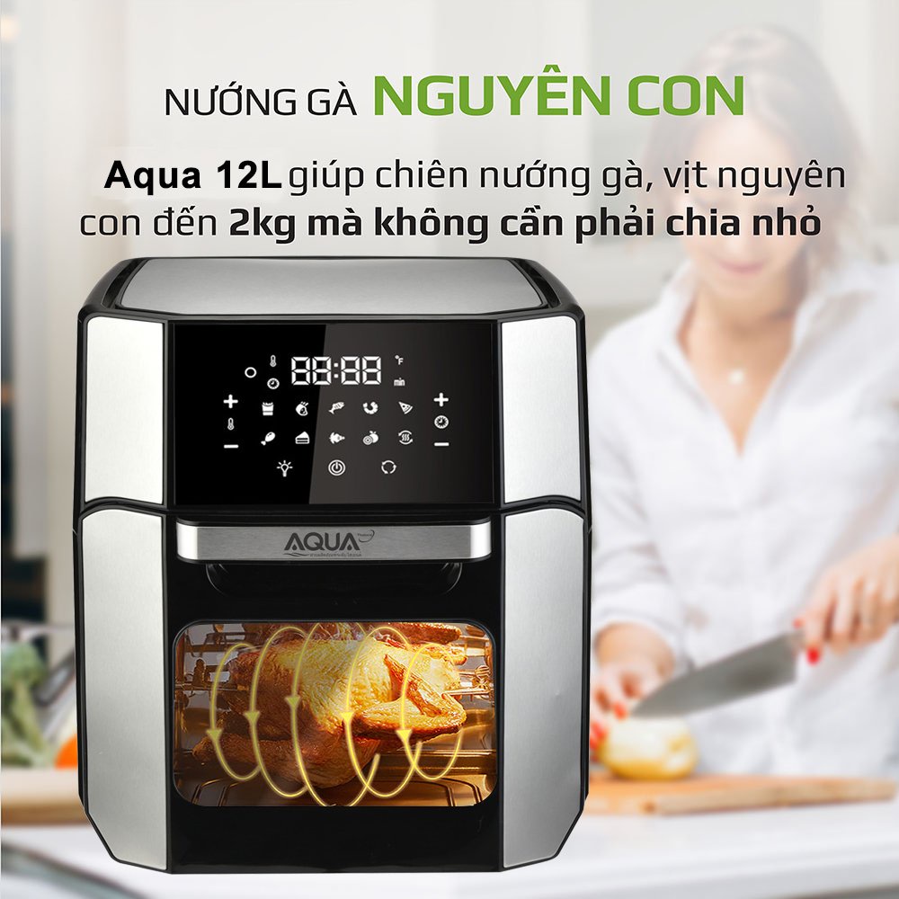 Nồi Chiên Không Dầu AQUA Dung Tích Lớn 12L, Kiểu Dáng Hiện Đại, Cảm ứng Điện Tử Tiện Dụng, Bảo Hành 12 Tháng