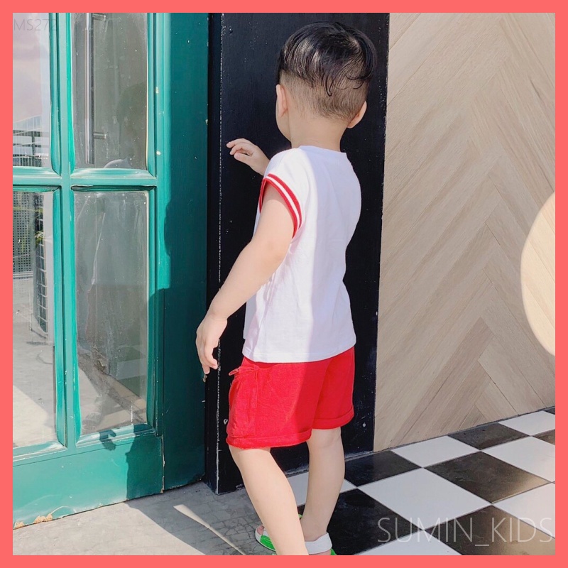 Set thể thao 3 lỗ bé trai - Thời trang trẻ em Sumin Kids -  Bộ mặc hè bóng rổ họa tiết mickey 2 màu Xanh và Đỏ