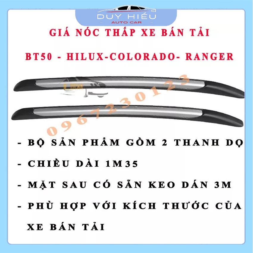 Hai Thanh Giá Nóc Xe Bán Tải Dán Thấp Ranger, BT50, Colorado, Hilux