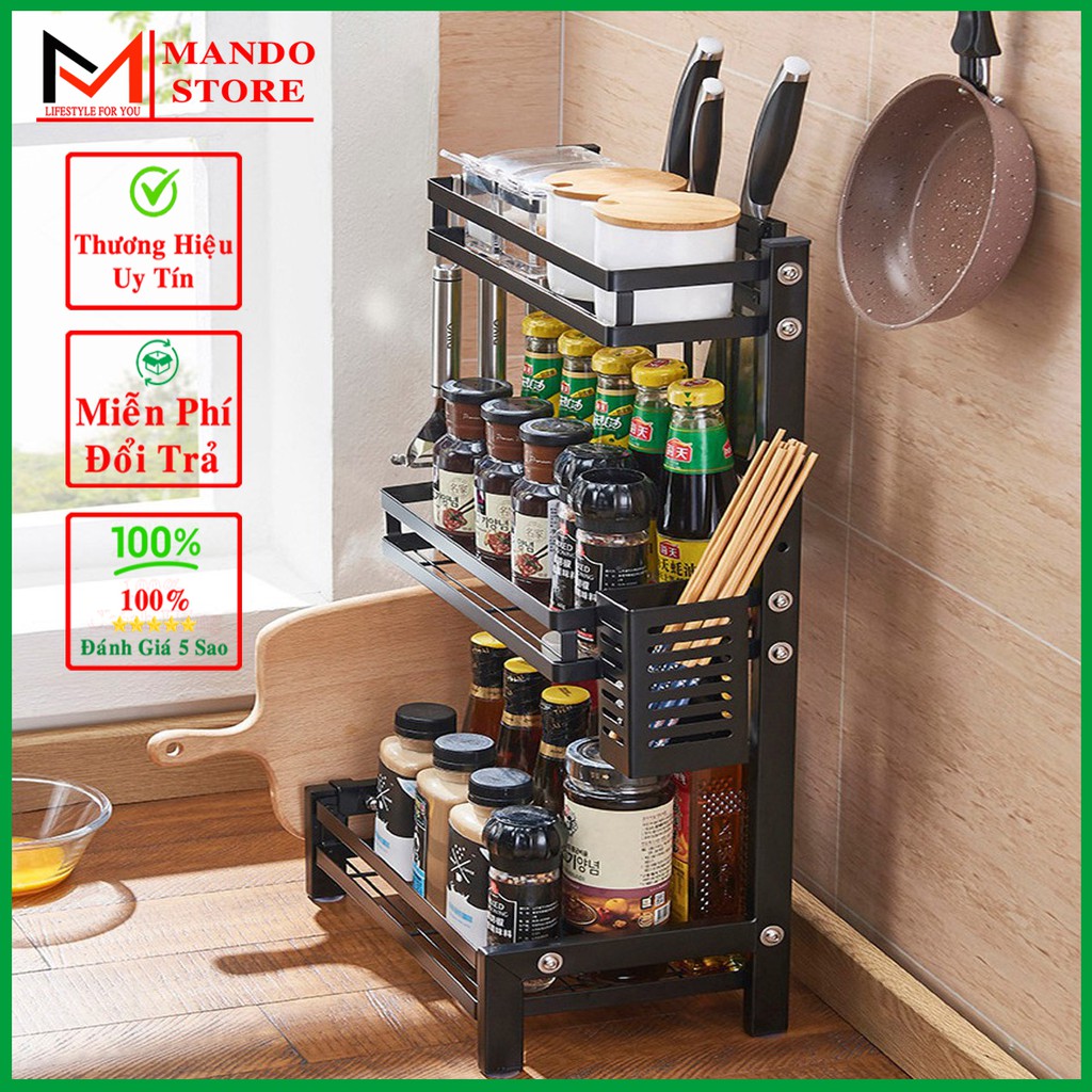 Kệ Để Gia Vị Đa Năng Loại 3 Tầng Bằng Khung Thép Sơn Tĩnh Điện Cao Cấp - Kệ Gia Vị 3 Tầng Khung Chữ H