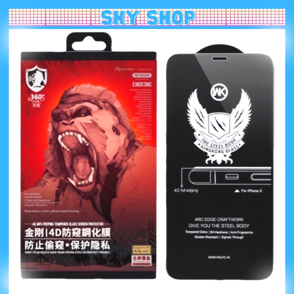 Cường lực KingKong WK 4D chống nhìn trộm cho iphone 14 pro max 13 pro max 12 pro max 11 pro max xs max x xr 7 8 plus 15