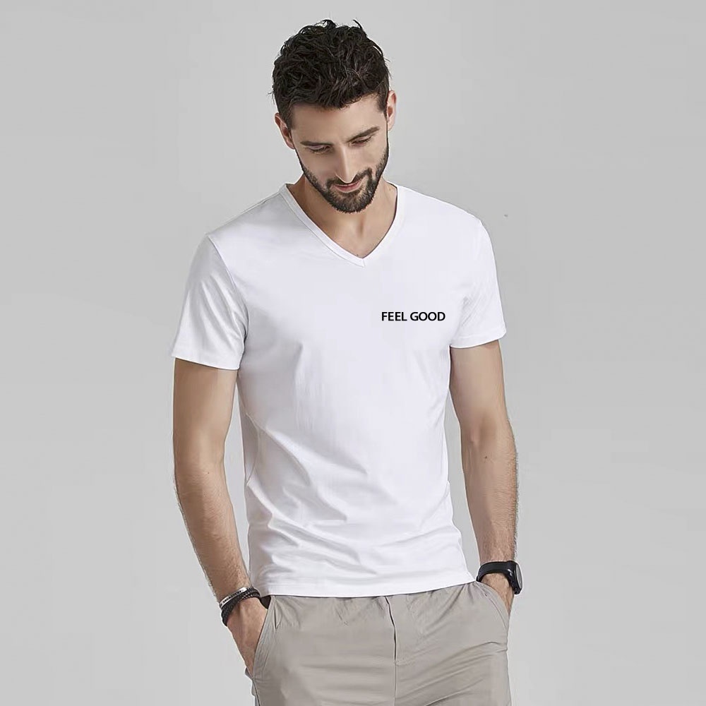 Áo thun trơn nam cổ V FEEL GOOD ngắn tay vải Cotton 100% co giãn,dày dặn,form regular trẻ trung, lịch lãm, nam tính