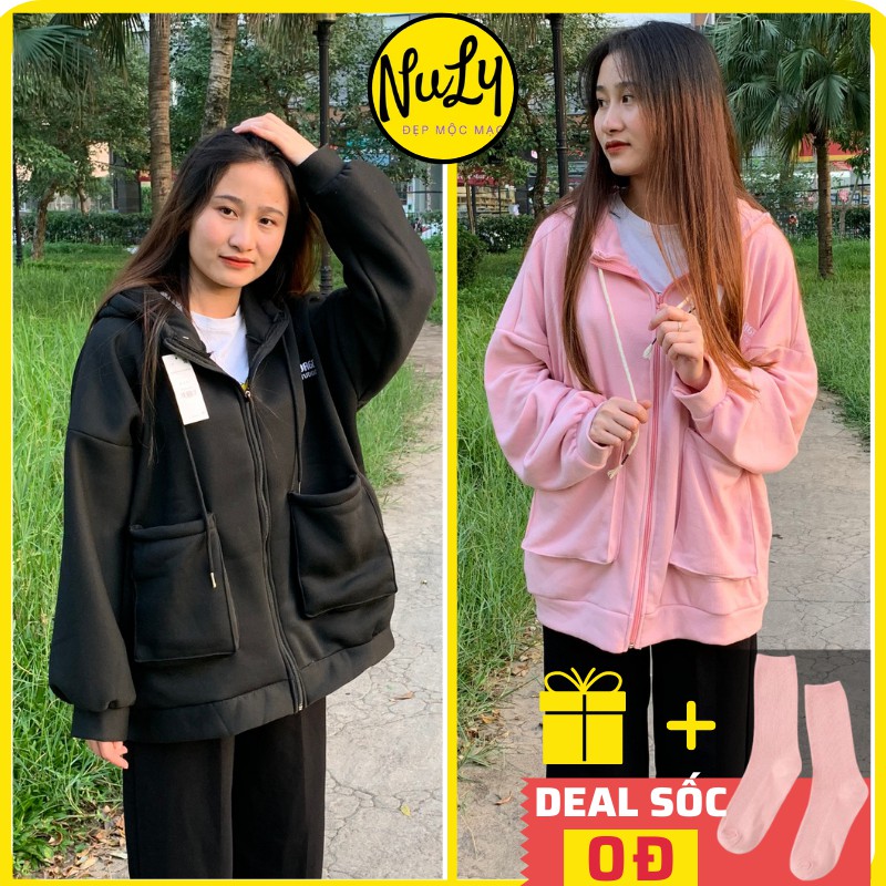 Áo khoác hoodie nữ form rộng Ulzzang  mũ rộng,tay bồng lót nỉ ngoại giữ ấm,chống nắng  mẫu HIT HOT Nuly | WebRaoVat - webraovat.net.vn