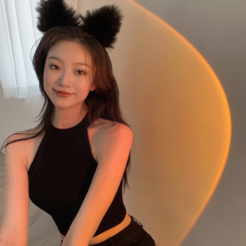 Áo Croptop Dệt Kim Không Tay Màu Sắc Đơn Giản Cho Nữ