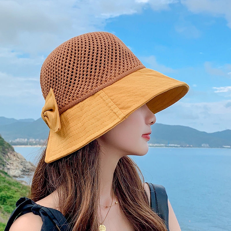 Mũ Cói Vành Tròn Chống Nắng Thoáng Khí Thắt Nơ Phong Cách Hàn Quốc Cho Nữ