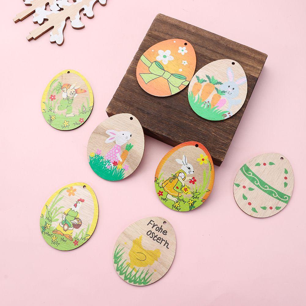 Set 10 Phụ Kiện Treo Trang Trí Bằng Gỗ Hình Thỏ Phục Sinh