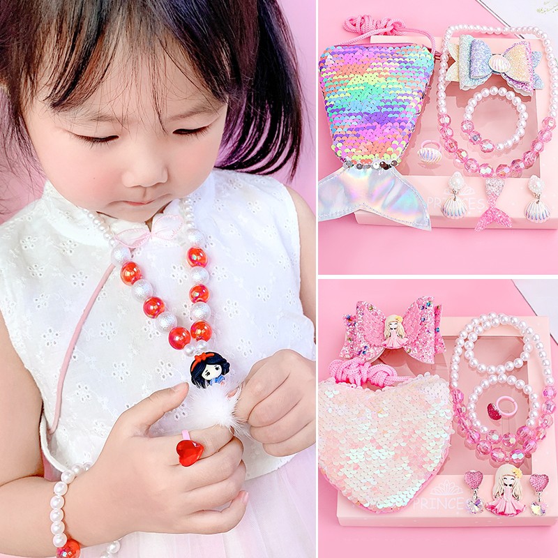 Set 7 Vòng cổ/Khuyên Tai/Kẹp Tai Hình Đuôi Cá Trong Frozen Mới