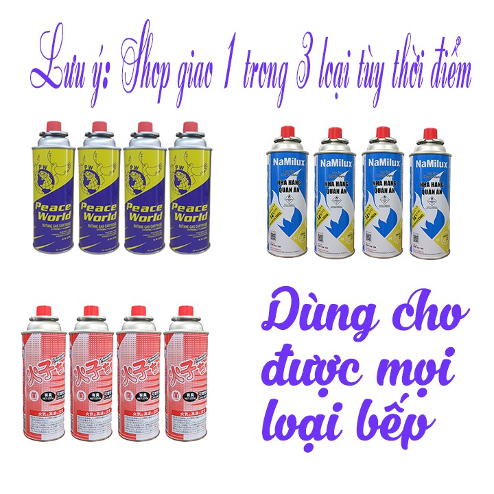 Bộ 4 Bình 250g Chuyên Dùng Cho Bếp Gas Mini, Bếp Gas Du Lịch, Hàng Nguyên Đai, Vỏ Bình Chắc Chắn