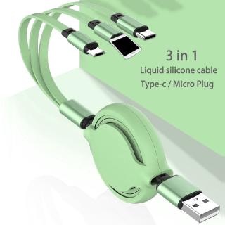 Liquid Macaron One Drag Three Telescopic Charging Cable Apple Huawei Android Three-in-one Data thumbnail