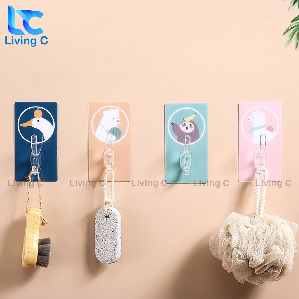 Móc dán tường chịu lực siêu dính Living C, móc treo quần áo dán tường bigsize họa tiết dễ thương _MQA