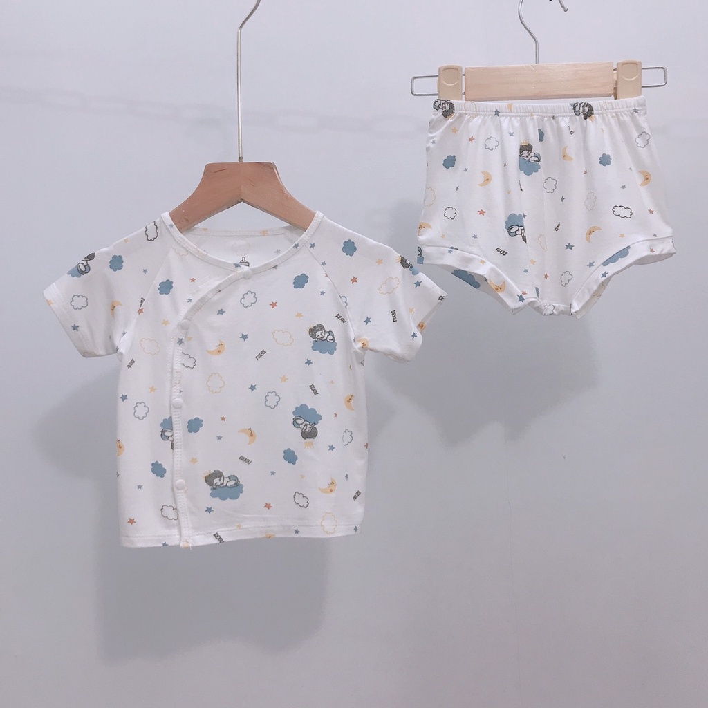 Bộ đồ tay ngắn cài lệch quần chip cho bé mặc tã  Bexiu Bx - Quần Áo Trẻ Sơ Sinh Thun Cotton Lạnh  Cho Bé Trai Và Gái