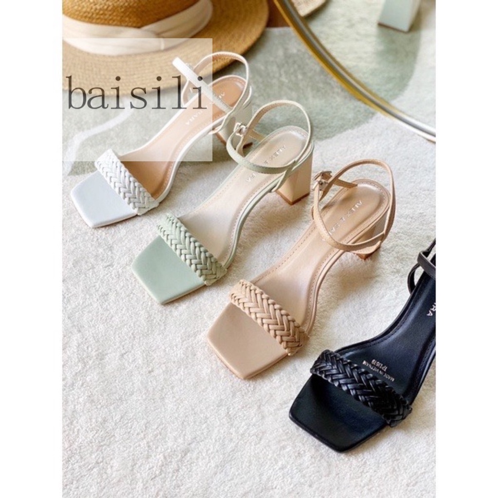 SANDAL CAO GÓT BAISILI - GUỐC NỮ THỜI TRANG ĐẾ VUÔNG - GIÀY QUAI NGANG ĐAN DÂY MŨI VUÔNG BG211213