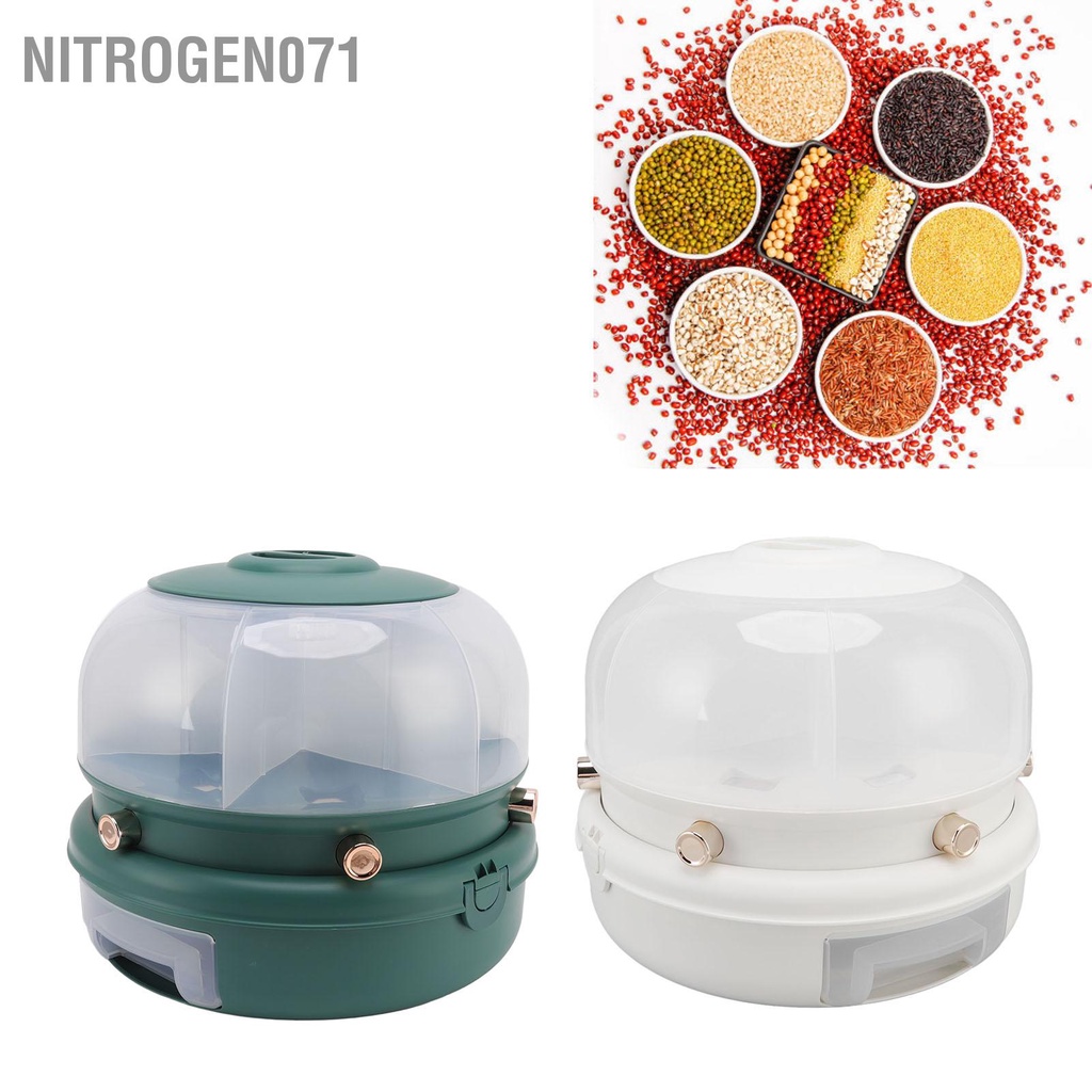 Thùng đựng gạo, đựng hạt, ngũ cốc 6 ngăn xoay 360 độ thông minh, dung tích 4kg, chất liệu nhựa PP cao cấp Nitrogen071
