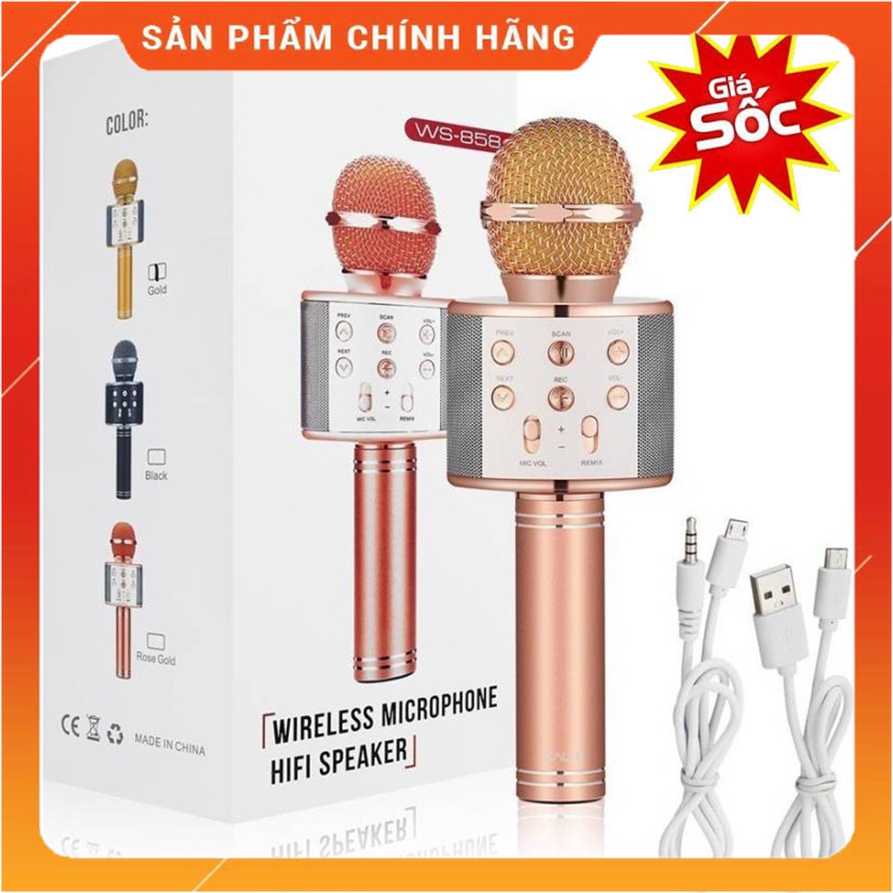 Mic Karaoke Ws-858, Micro Bluetooth Không Dây Kèm Loa, Vừa Nghe Nhạc Vừa Hát Karaoke |PKTrungBinh