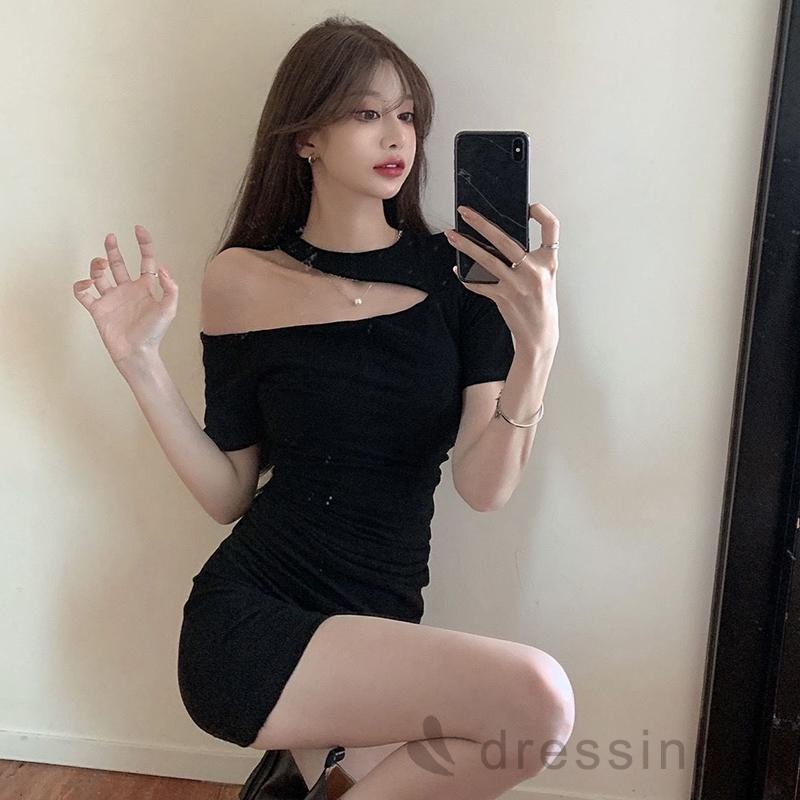 Đầm tay ngắn dáng ôm màu trơn thời trang mùa hè dành cho nữ