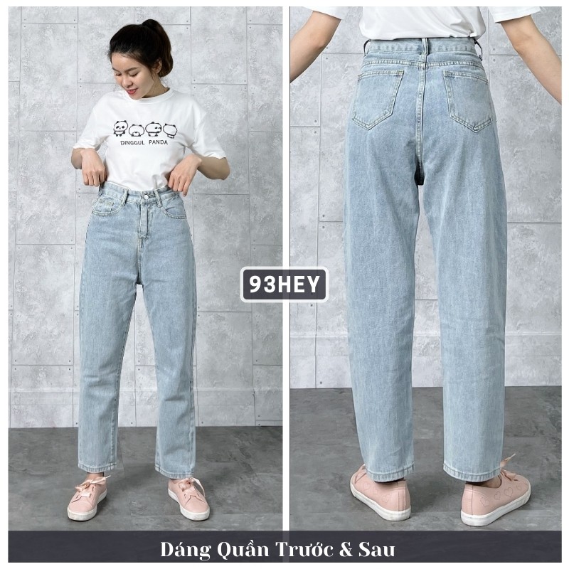 Quần Jean Nữ Dáng Baggy Trơn Cạp Lưng Cao Có Giãn Nhẹ Dày Dặn Quảng Châu 93HEY QJ01 | BigBuy360 - bigbuy360.vn