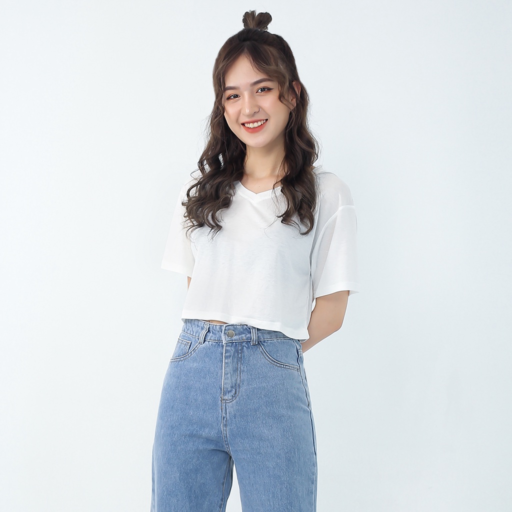 Áo croptop nữ SIKY form rộng cổ tim