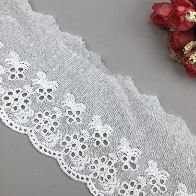 8cm ren vải cotton vải thô trắng thêu hoa đục lỗ phụ kiện đồ handmade phụ kiện thời trang may mặc